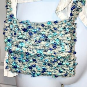 Handmade Felted Wool Crossbody Bag Purse Blue Aqua Gray Boho Bohemian